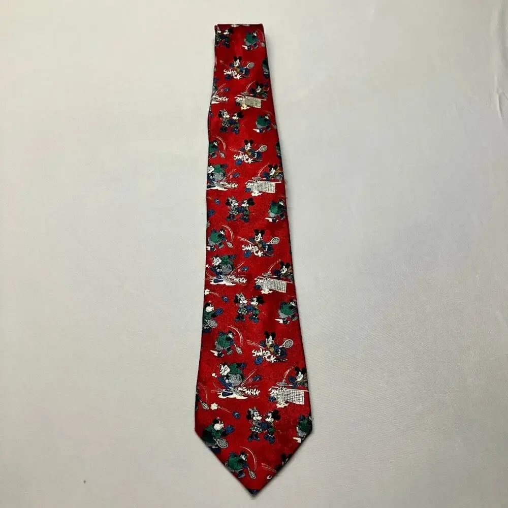 Vintage Disney Tie Mickey Unlimited Red Mickey Minnie Tennis Men’s Necktie 4”